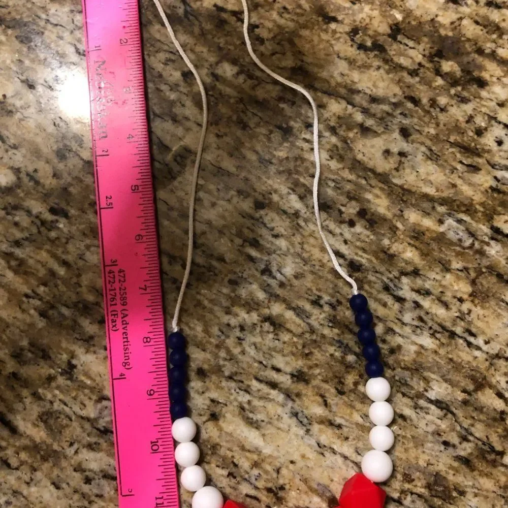 Red, White & Blue Silcone Teething Necklace NK1529 Handmade NWT Boutique